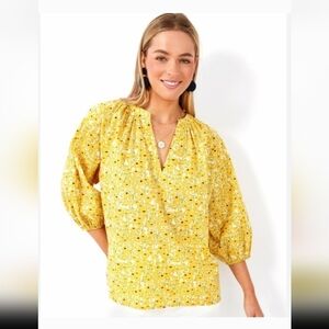 Hyacinth House Tuckernuck Yellow Poppies Cotton Blouse - Size Large